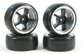 (image for) Fastrax 5-Spoke Drift Wheel & V2 Tyre Set (4) - Chrome