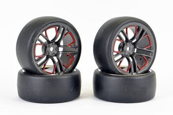 (image for) FASTRAX 1/10 (4) DRIFT D1 TYRE W/3MM 10-SPOKE WHEEL- GRAPHITE