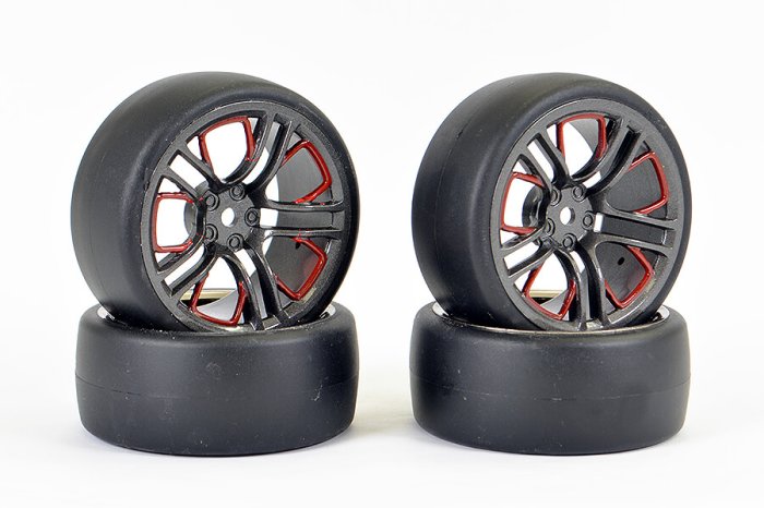 (image for) FASTRAX 1/10 (4) DRIFT D1 TYRE W/3MM 10-SPOKE WHEEL- GRAPHITE