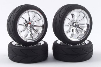(image for) Fastrax 10-Spoke Touring Car Wheel & Tyre Set (4) - Chrome