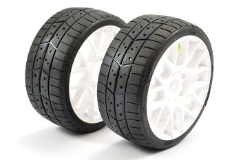 (image for) SWEEP 1/8TH EXP GT TREAD GLUED 45DEG TYRES W/BELT / EVO16 WHITE