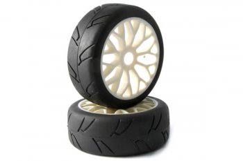 (image for) 'Hawk' 1/8th On-Road Pre-Mounted Slick Tyres on 'Y Spoke' Wheels