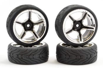 (image for) FASTRAX 1/10 STREET/TREAD TYRE FOR RC - 5SP BLACK/CHROME WHEEL