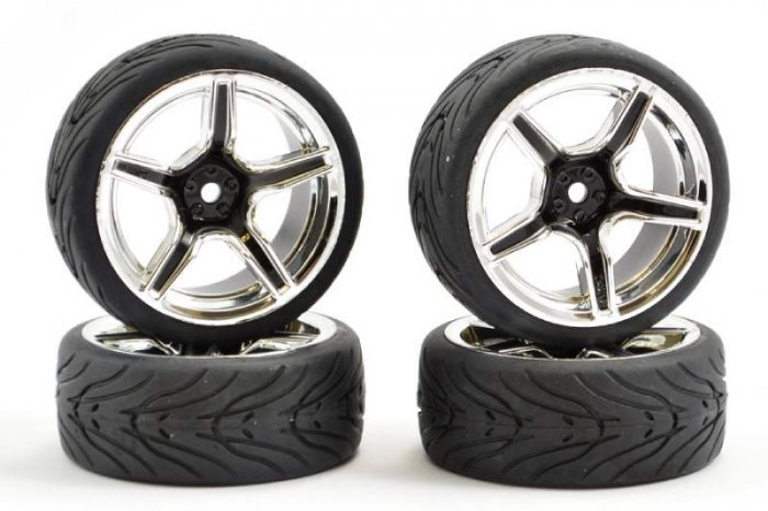 (image for) FASTRAX 1/10 STREET/TREAD TYRE FOR RC - 5SP BLACK/CHROME WHEEL