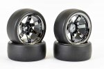FASTRAX 1/10 (4) DRIFT D1 TYRE W/9MM 6-SPOKE WHEEL- BK CHROME (image for) FASTRAX 1/10 (4) DRIFT D1 TYRE W/9MM 6-SPOKE WHEEL- BK CHROME