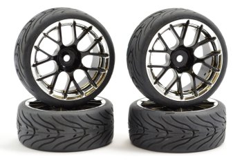 (image for) FASTRAX 1/10 STREET/TREAD TYRE 14SP BLACK/CHROME WHEEL