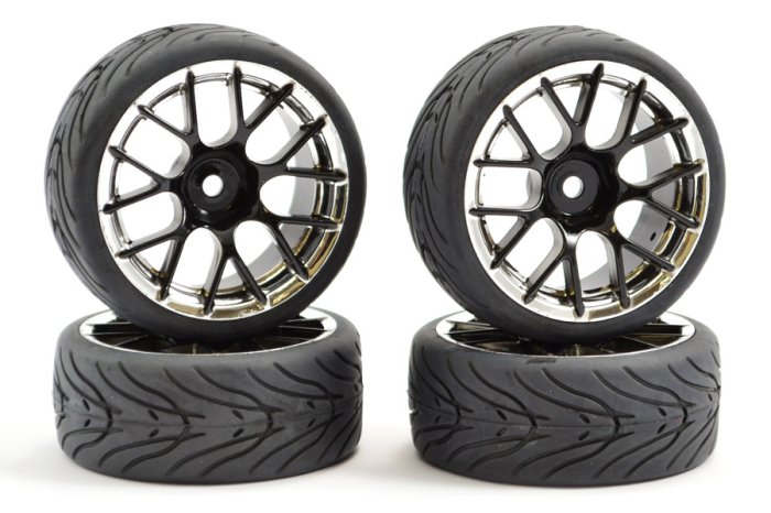 (image for) FASTRAX 1/10 STREET/TREAD TYRE 14SP BLACK/CHROME WHEEL