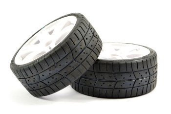 (image for) SWEEP 1/8 GT TREAD GLUED 45DEG TYRES W/BELT / 6IX PAK WHITE WHEE
