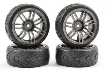(image for) FASTRAX 1/10 STREET/TREAD TYRE 14SP GUN METAL WHEEL