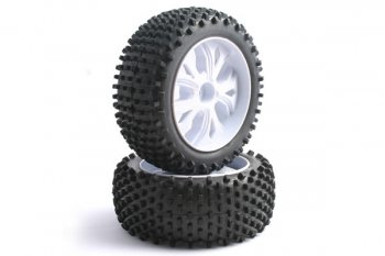 (image for) Fastrax 'Block' 1/10 Pre-Mounted Front Tyres on 10 Spoke Wheels 