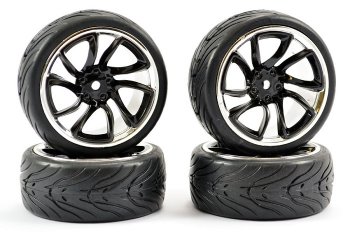 (image for) FASTRAX 1/10 STREET/TREAD TYRE TRI-5 BLACK/CHROME WHEEL