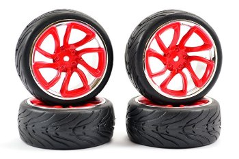 (image for) FASTRAX 1/10 STREET/TREAD TYRE TRI-5 RED/CHROME WHEEL