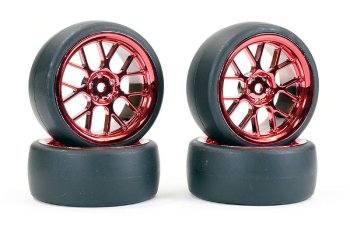 (image for) FASTRAX 1/10 (4) DRIFT D1 TYRE W/3MM 14-SPOKE WHEEL - MET RED