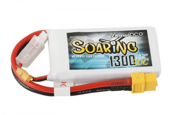 (image for) Gens ace Soaring 1300mAh 7.4V 30C 2S1P Lipo Battery Pack XT60