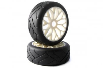 (image for) Fastrax 'Grid Iron' 1/8th On-Road Pre-Mounted Slick Tyres on 'Y 