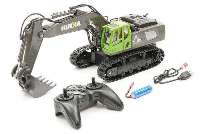 (image for) HUINA 2.4G 11CH RC EXCAVATOR GREEN W/DIE CAST BUCKET