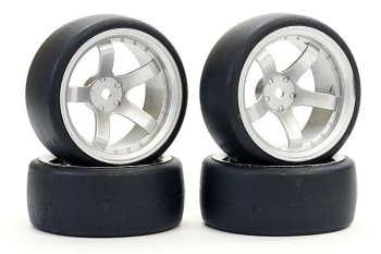 (image for) FASTRAX 1/10 (4) DRIFT D1 TYRE W/9MM 5-SPOKE WHEEL- SATIN SIL