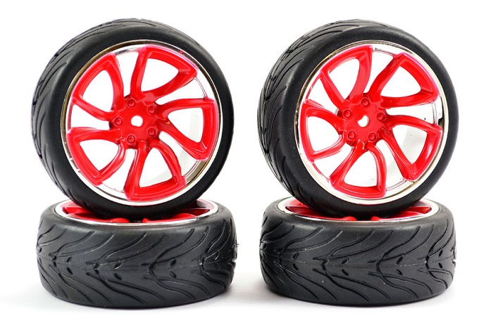 FASTRAX 1/10 STREET/TREAD TYRE TRI-5 RED/CHROME WHEEL - Click Image to Close