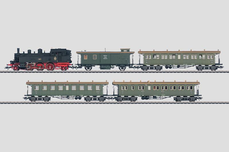 Württemberg Passenger Train: Tank Locomotive and 4 Open Platform