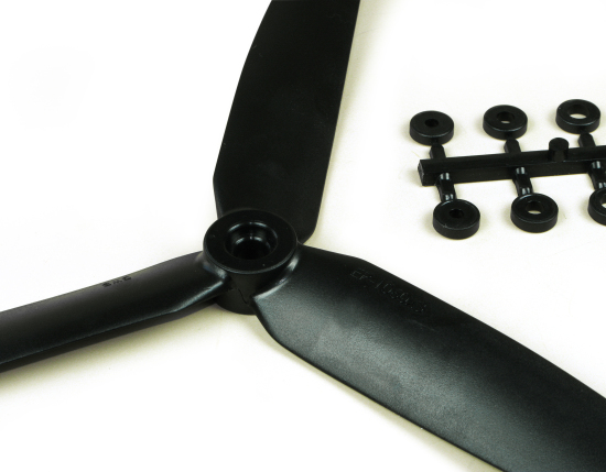 SCALE PROPELLERS 10x6 3-BLADE BLACK OPP/ROTATION