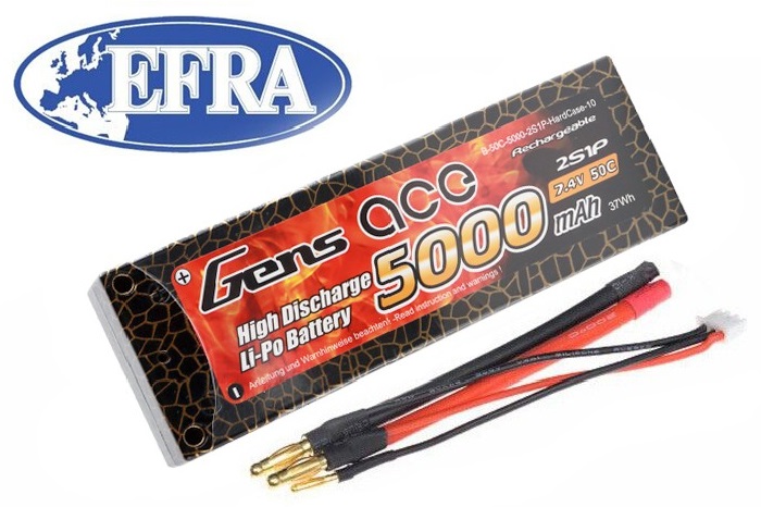 Gens ace 5000mAh 2S 7.4V 50C HardCase RC car Lipo battery (EFRA