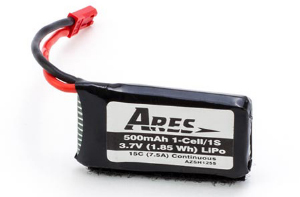 500mAh 1-Cell/1S 3.7V 15C LiPo Battery, JST Connec