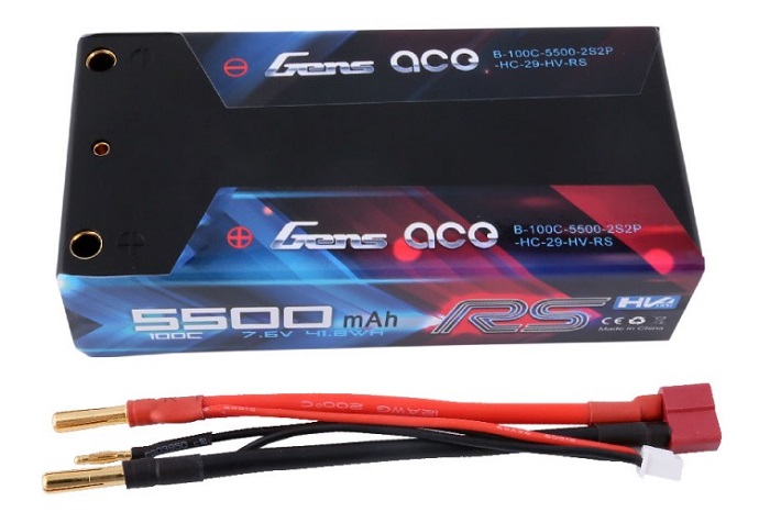 Gens ace 5500mAh 7.6V High Voltage100C 2S2P Black Hard Case - Πατήστε στην εικόνα για να κλείσει