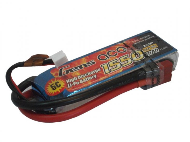 Gens ace 1550mAh 7.4V 25C 2S1P Lipo Battery Pack