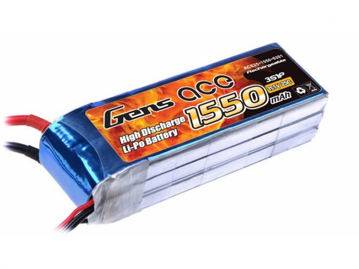 Gens ace 1550mAh 11.1V 25C 3S1P Lipo Battery Pack