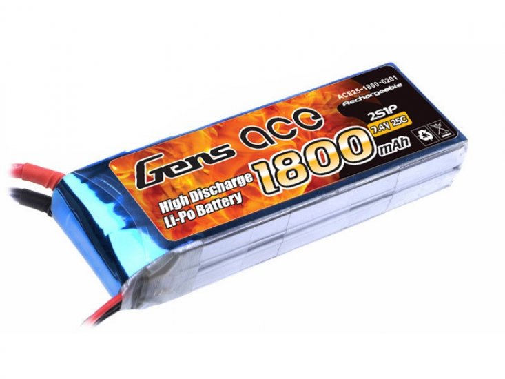 Gens ace 1800mAh 7.4V 25C 2S1P Lipo Battery Pack