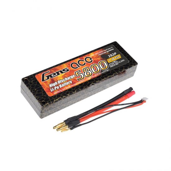 Gens ace 5800mAh 7.4V 45C 2S2P HardCase Lipo Battery