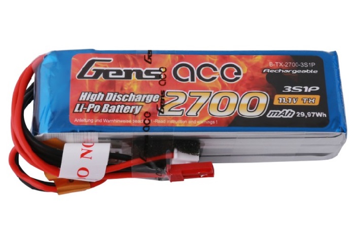 Gens ace 2700mAh 11.1V TX 3S Lipo Battery Futaba/JST-XHR/JST-SYP