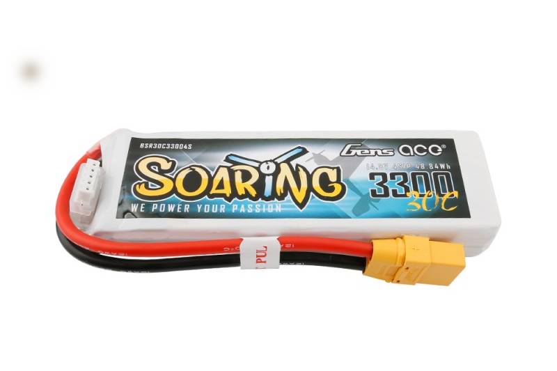 Gens ace Soaring 3300mAh 14.8V 30C 4S1P Lipo Battery Pack XΤ90