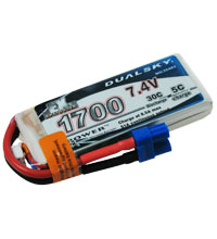 DualSky 7.4V, 1700mAh, 2S1P, 5C charge LiPo Battery