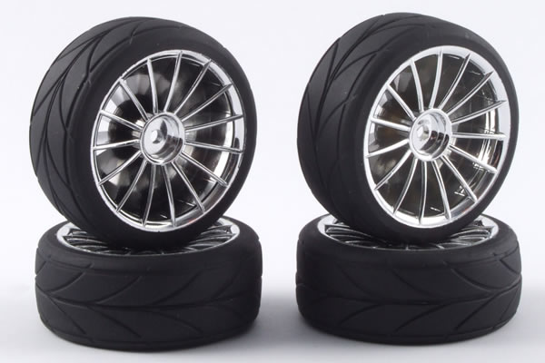Fastrax 15-Spoke Touring Car Wheel & Tyre Set (4) - Chrome