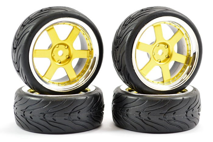 FASTRAX 1/10 STREET/TREAD TYRE 6-SPOKE GOLD/CHROME WHEEL - Πατήστε στην εικόνα για να κλείσει