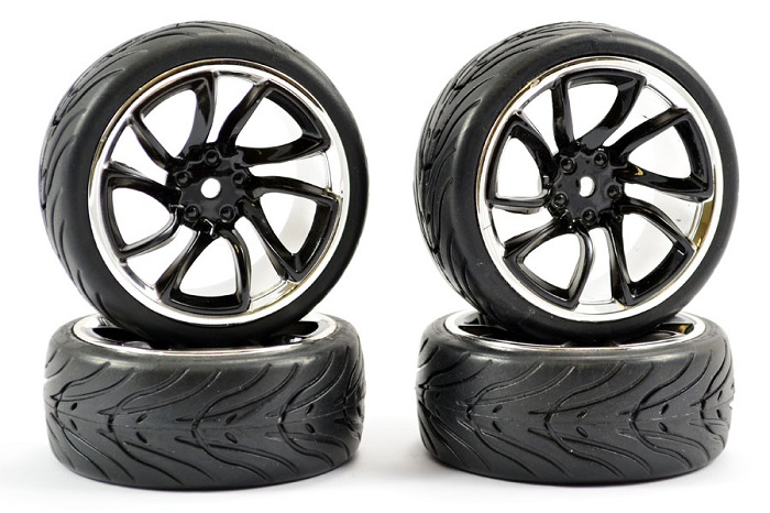 FASTRAX 1/10 STREET/TREAD TYRE TRI-5 BLACK/CHROME WHEEL - Πατήστε στην εικόνα για να κλείσει