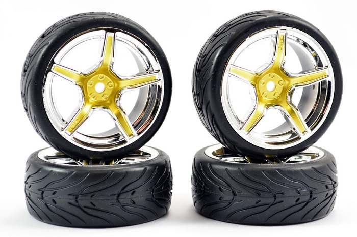 FASTRAX 1/10 STREET/TREAD TYRE 5SP GOLD/CHROME WHEEL - Click Image to Close