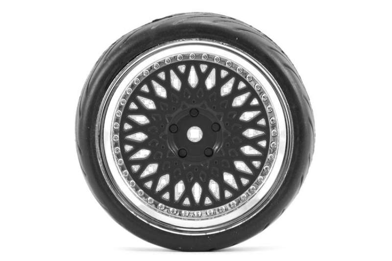 FASTRAX 1/10 STREET/TREAD TYRE CLASSIC BLACK/CHROME WHEEL