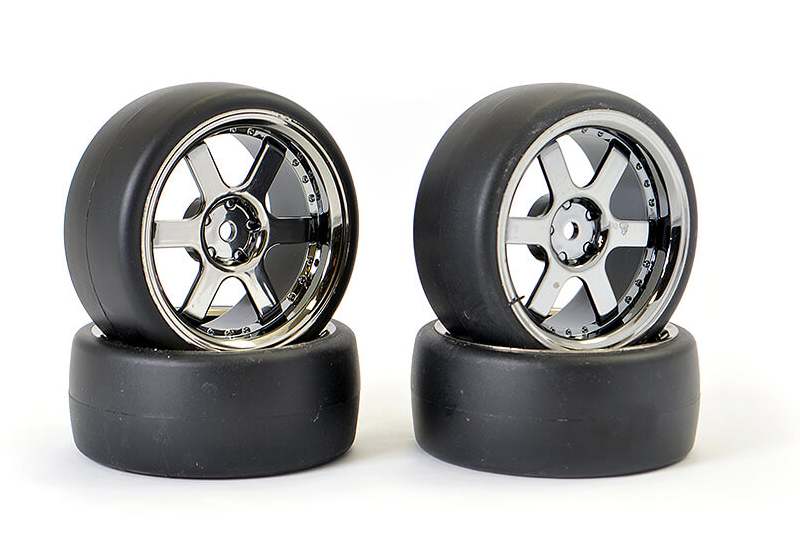 FASTRAX 1/10 (4) DRIFT D1 TYRE W/3MM 6-SPOKE WHEEL- BK CHROME - Πατήστε στην εικόνα για να κλείσει