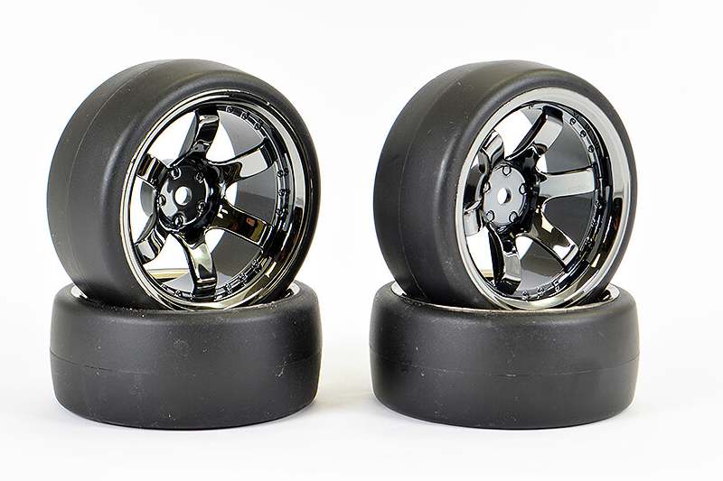 FASTRAX 1/10 (4) DRIFT D1 TYRE W/9MM 6-SPOKE WHEEL- BK CHROME - Πατήστε στην εικόνα για να κλείσει