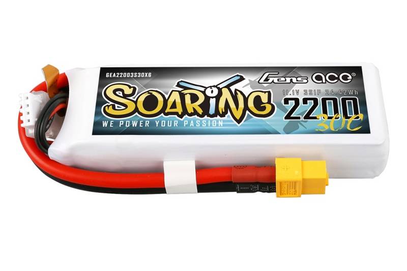 Gens ace Soaring 2200mAh 11.1V 30C 3S1P Lipo Battery Pack XT60