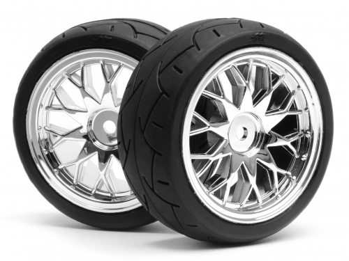 Hot Bodies - MOUNTED CUT SLICK TIRE on CHROME MESH WHEEL 2mm OFF