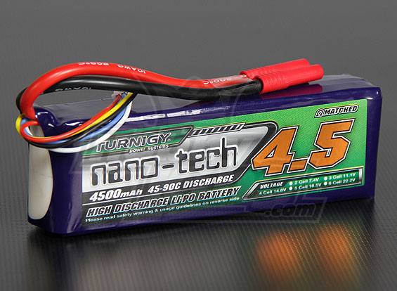 Turnigy nano-tech 4500mah 4S 45~90C Lipo Pack - Πατήστε στην εικόνα για να κλείσει