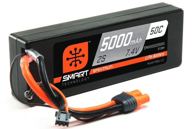 Spektrum 7.4V 5000mAh 2S 50C Smart Hardcase LiPo Battery: IC3