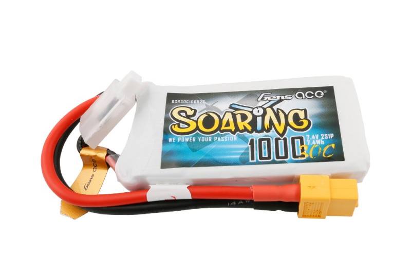 Gens ace Soaring 1000mAh 7.4V 30C 2S1P Lipo Battery Pack XT60