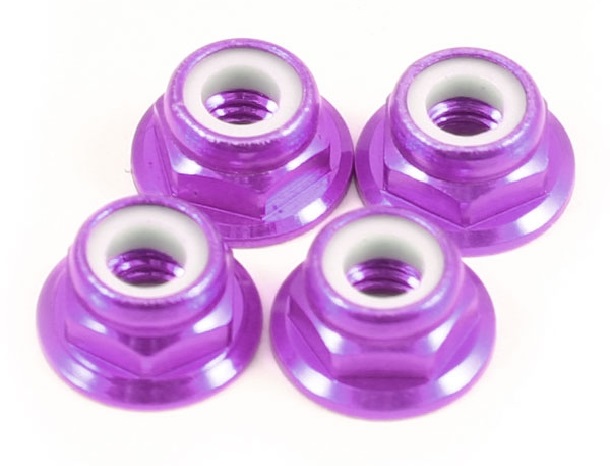 Fastrax M4 Purple Aluminium Flanged Thin Locknuts