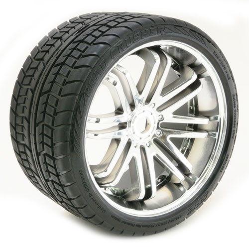 SWEEP ROAD CRUSHER BELTED TYRE ON SILVER 17MM WHEELS 1/4 OFFSET - Πατήστε στην εικόνα για να κλείσει